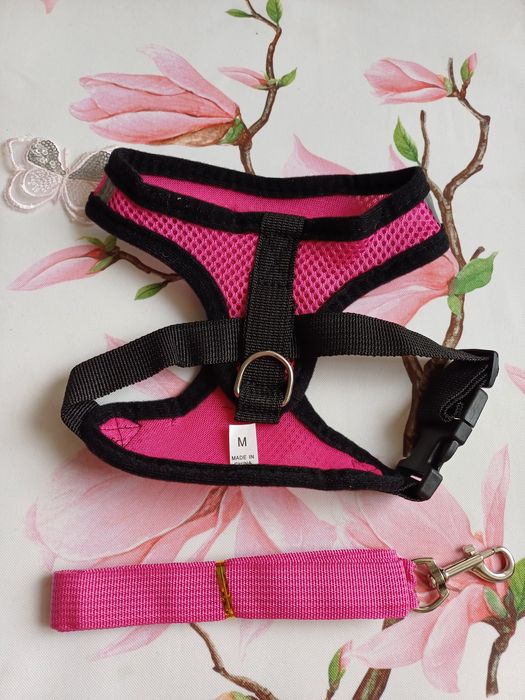 Różowe, odblaskowe, regulowane szelki dla małego psa, rozmiar M