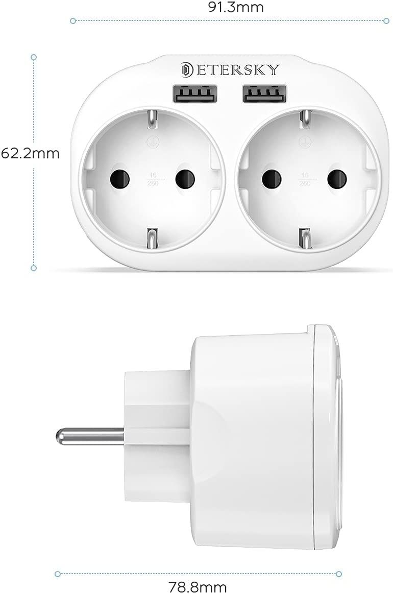 Tomadas USB 4 em 1,  2 tomadas e 2 USB, com suporte tlm