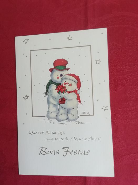 Postal de Boas Festas, pintado com o pé