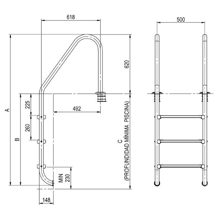 Escada de Piscina em Aço Inox