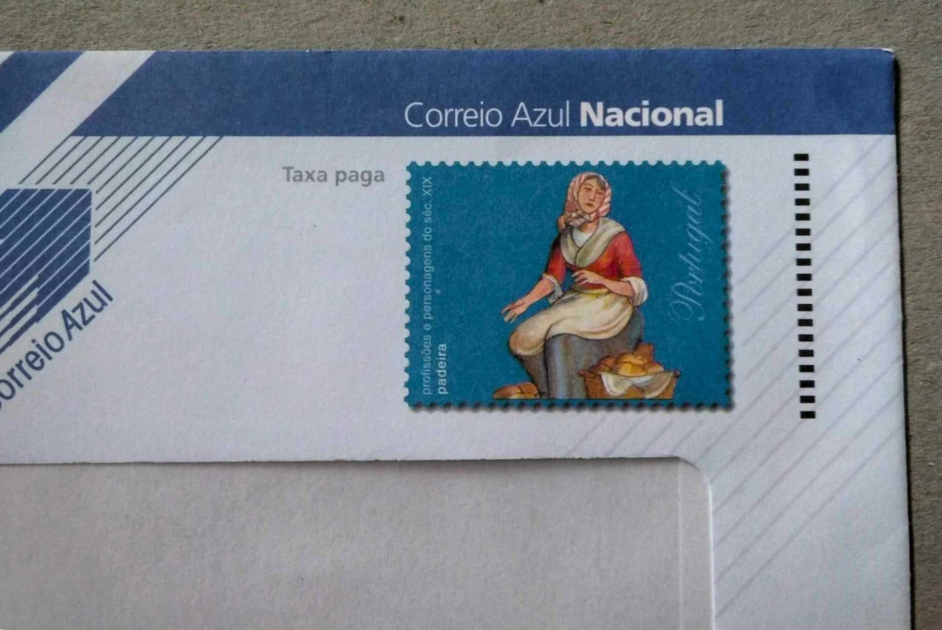 Envelope de Correio Azul Antigo de Janela c/ Selos Prof. Personagens