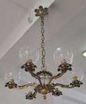 Candeeiro de tecto vintage em bronze e cristal