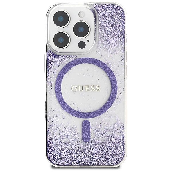 Etui Guess HC Resin Bottom Glitter MagSafe na iPhone 16 Pro - fioletow