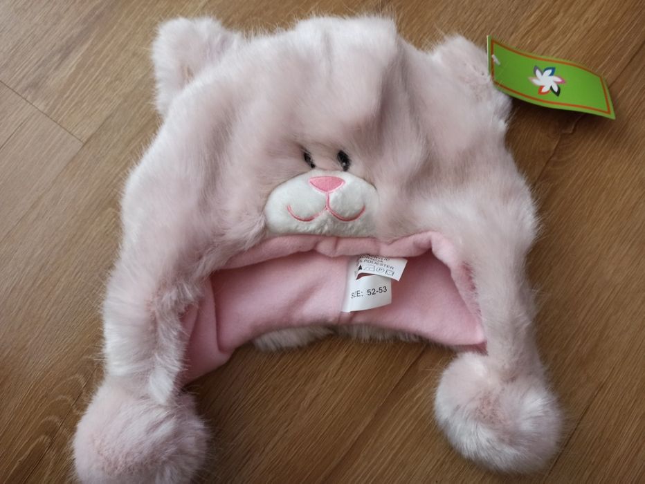 Nowa śliczna czapka futrzak miś kotek dla dziewczynki rozm. 52-53