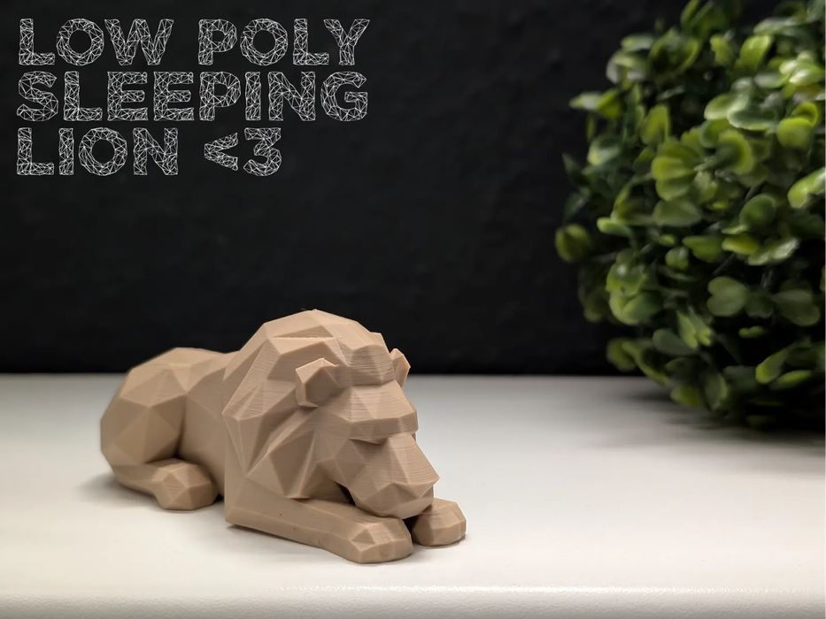 Leão a Dormir Low Poly - Decoração Relaxante