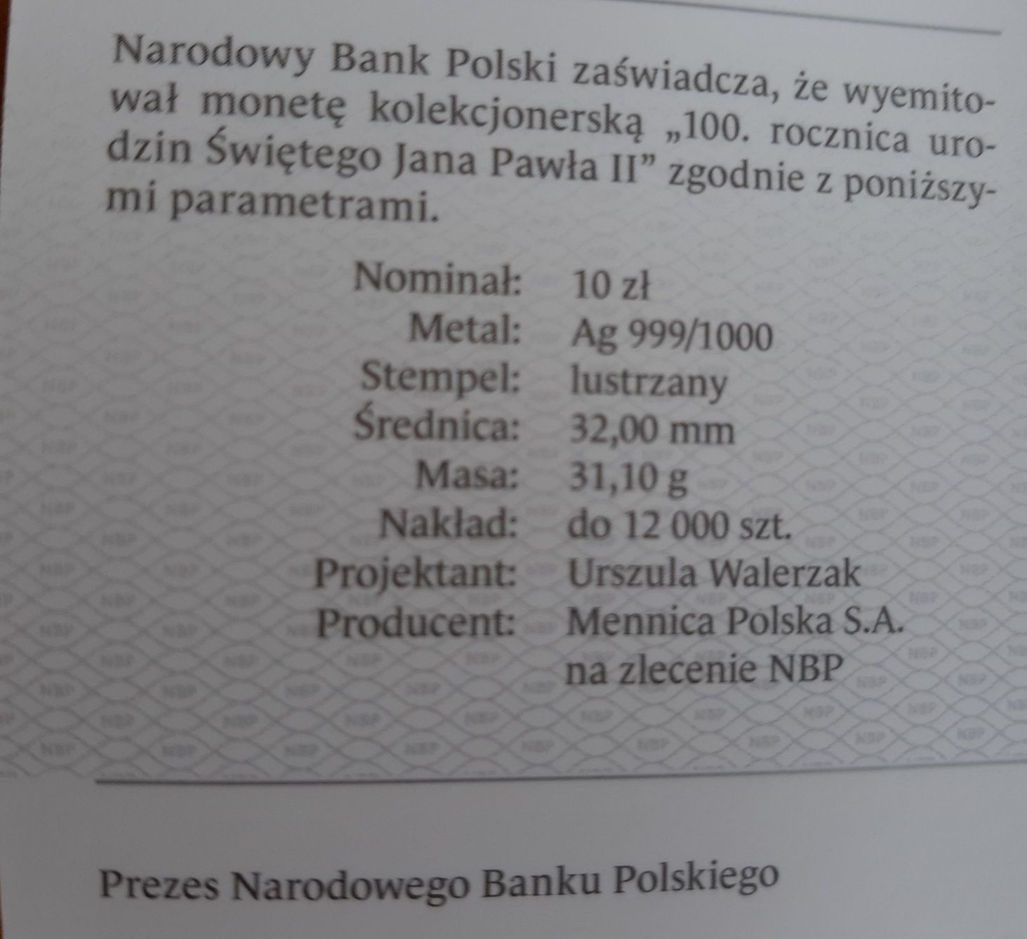 10zł 100 rocznica urodzin Jana Pawła II