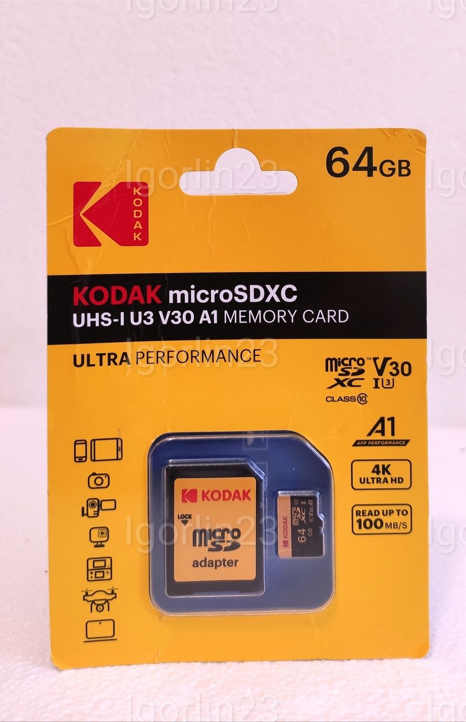 Карта памяти MicroSD Kodak 64Gb U3 UHS-L V30 A1 Class 10