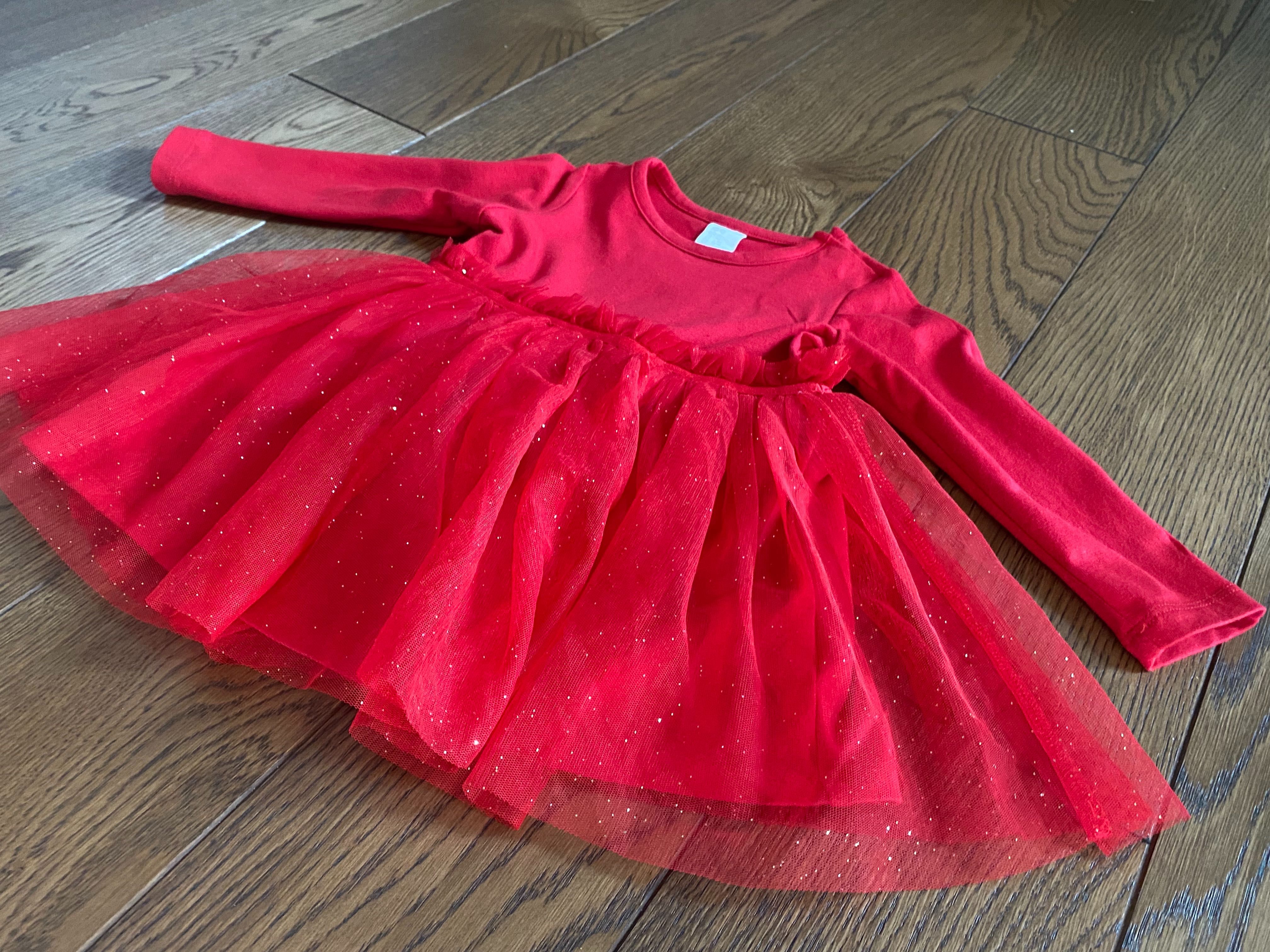 H&m sukienka czerwona świąteczna bawełna tiul świecąca gratis opaska