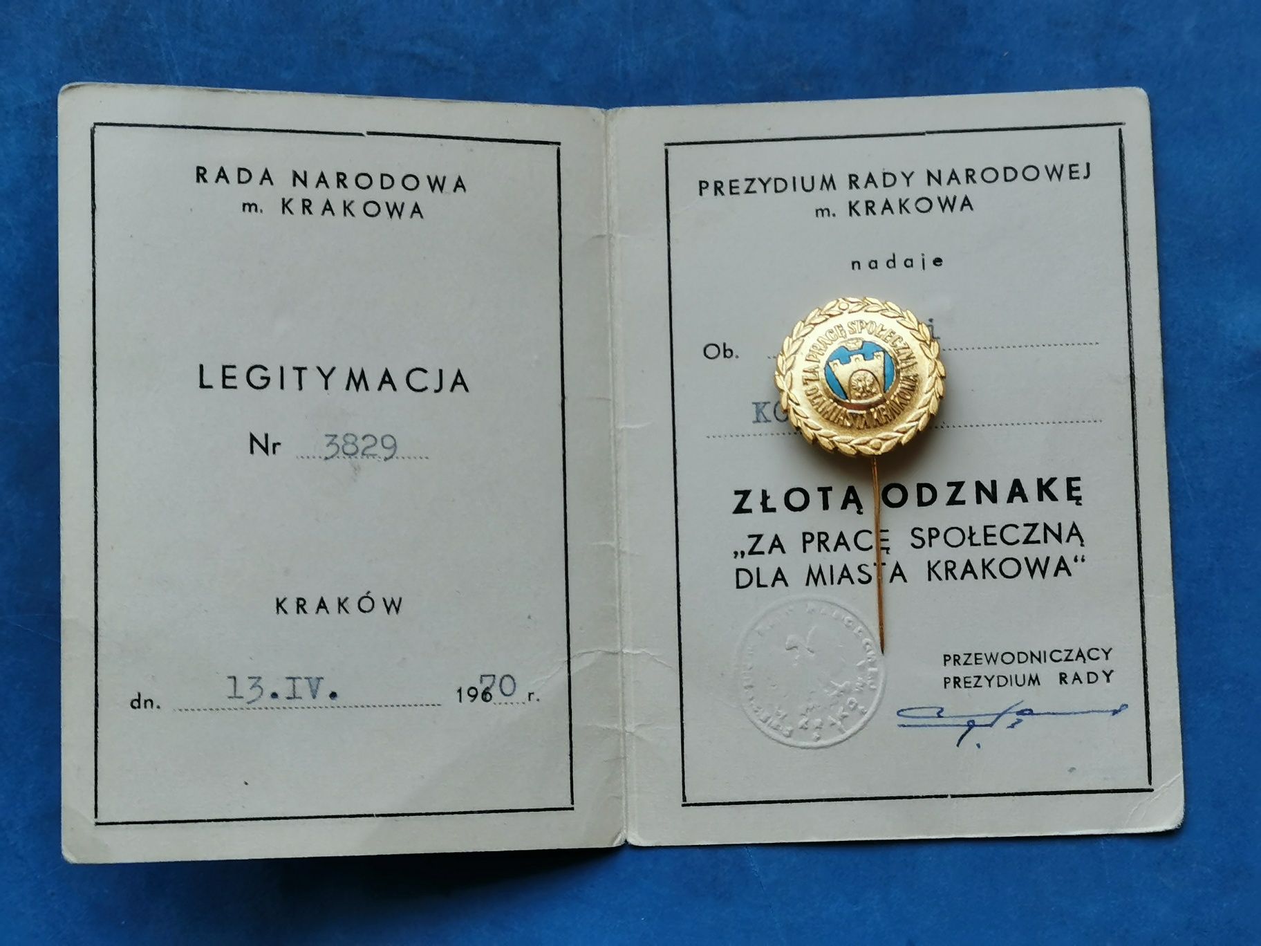 Złota odznaka za pracę społeczną Kraków