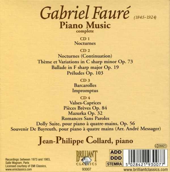 Gabriel Fauré- Jean-Philippe Collard – Piano Music Complete 4xcd box