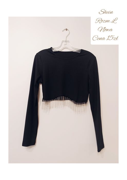 Nowa czarna bluzka z łańcuszkami prążkowana rozmiar L