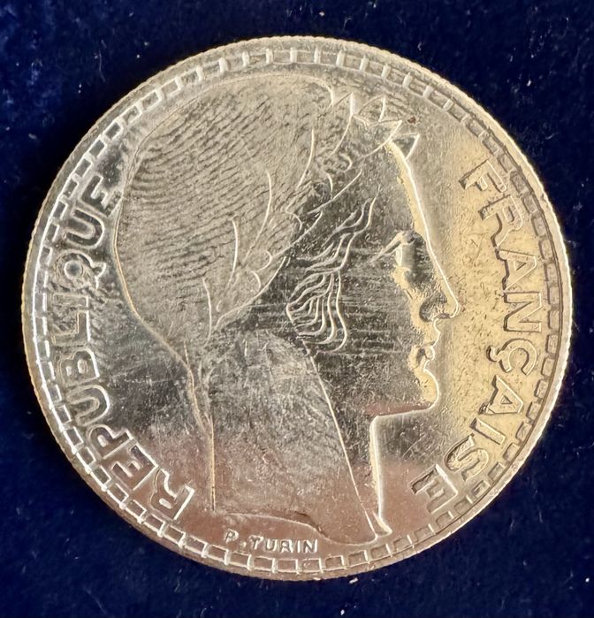 20 Francos franceses antigos em prata 1933