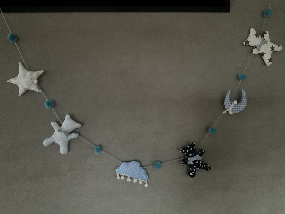 Girlanda nowa miś chmurka gwiazdka pompony dekoracja łóżeczko