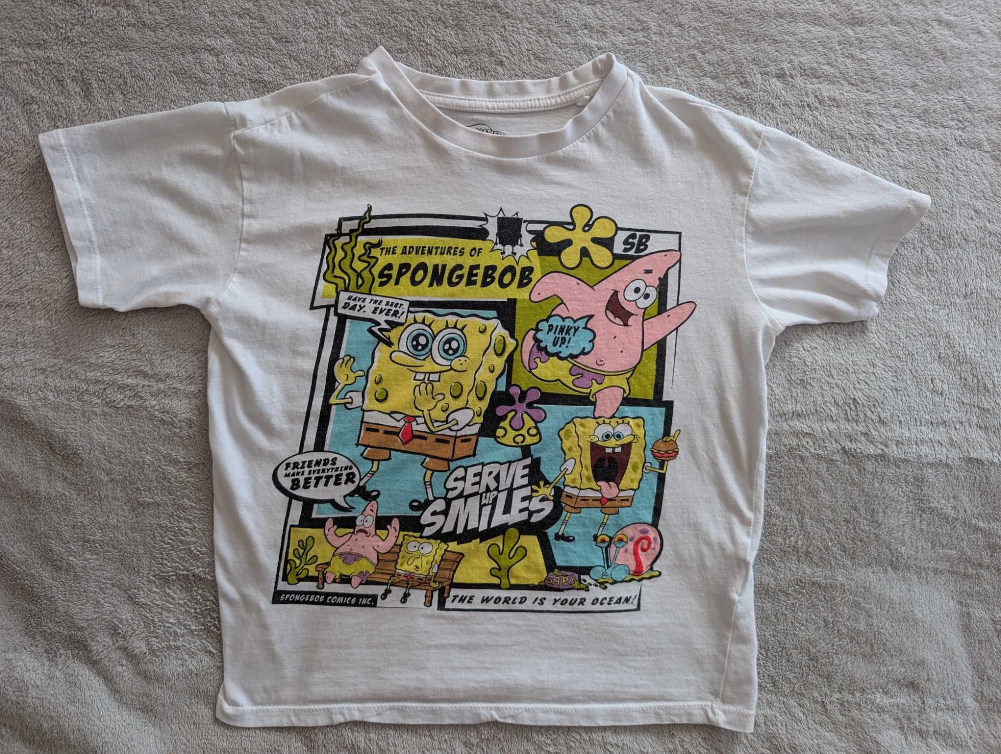 Biała kolorowa bluzka z krótkim rękawem Sponge Bob Sinsay 134