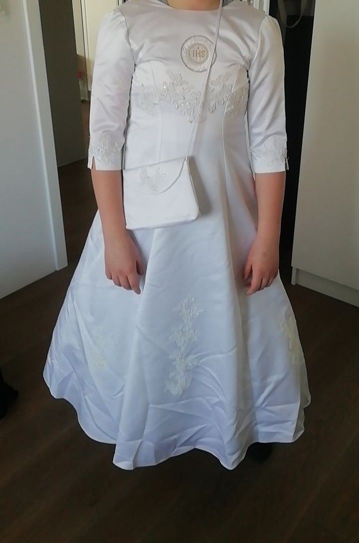 suknia sukienka komunijna alba 140cm dziewczęca z torebką