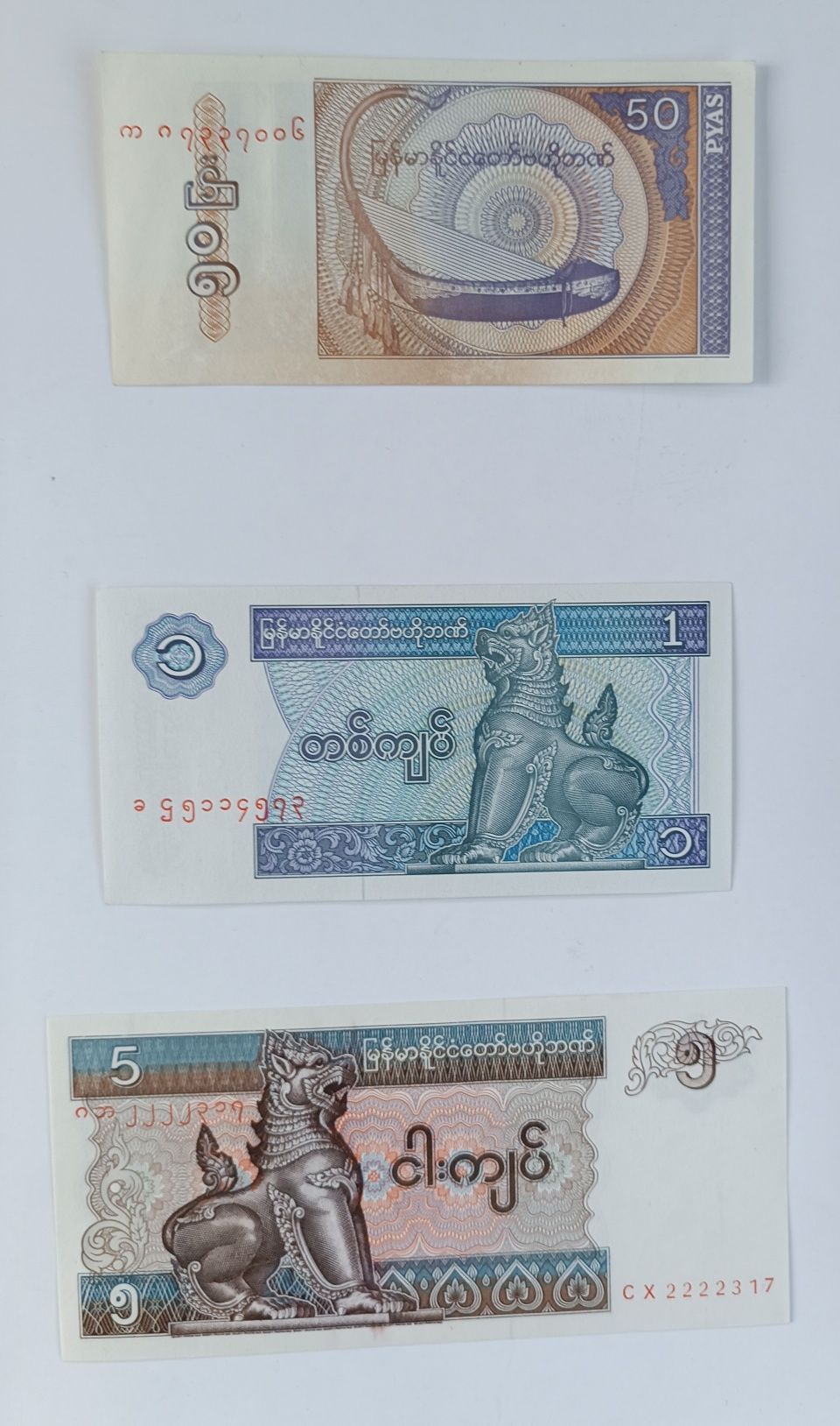 zestaw banknotów 50 pyas - 50 kyats , Birma , 6 szt