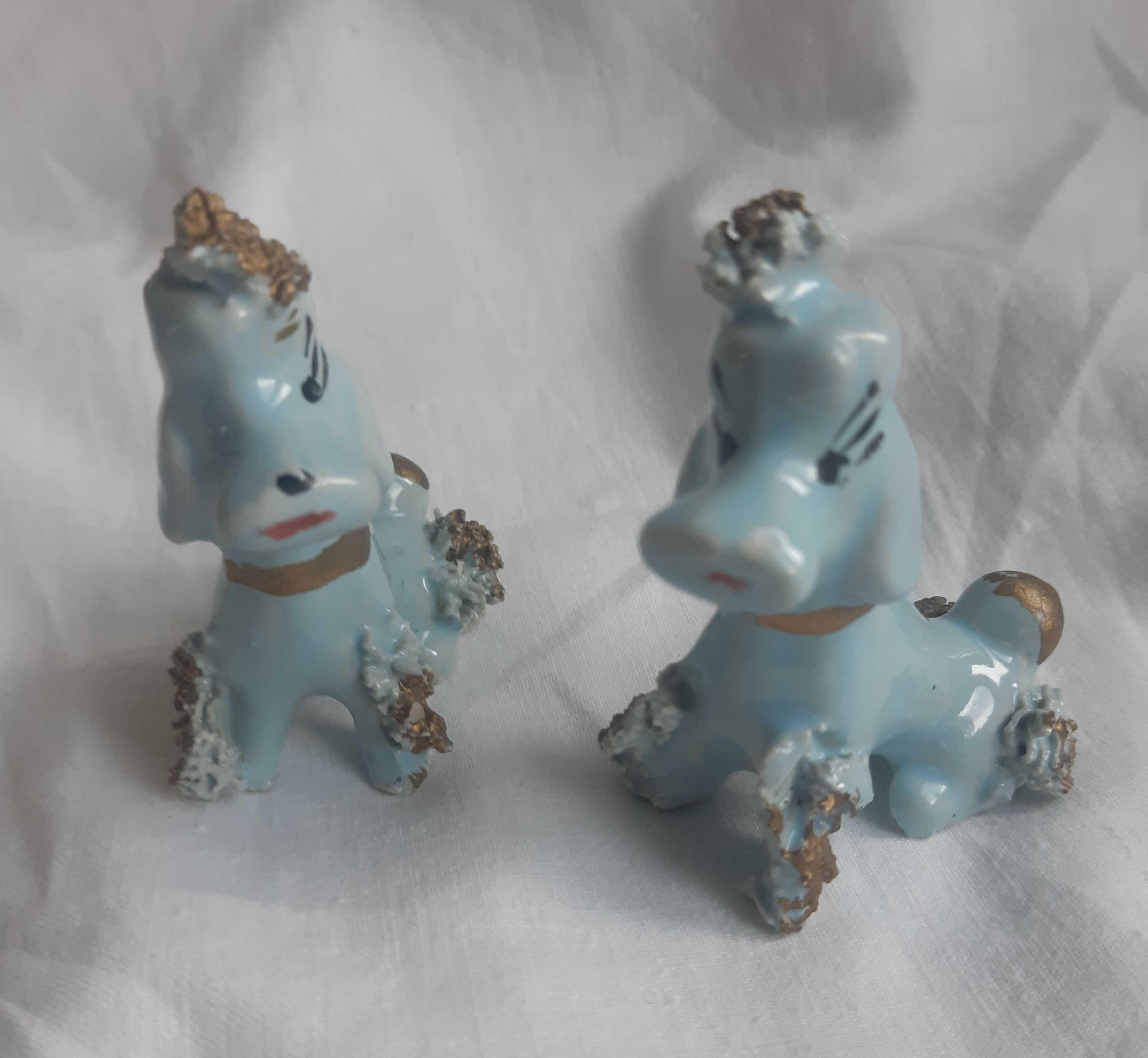 Conjunto de 2 Pequenos Caniches em Faiança