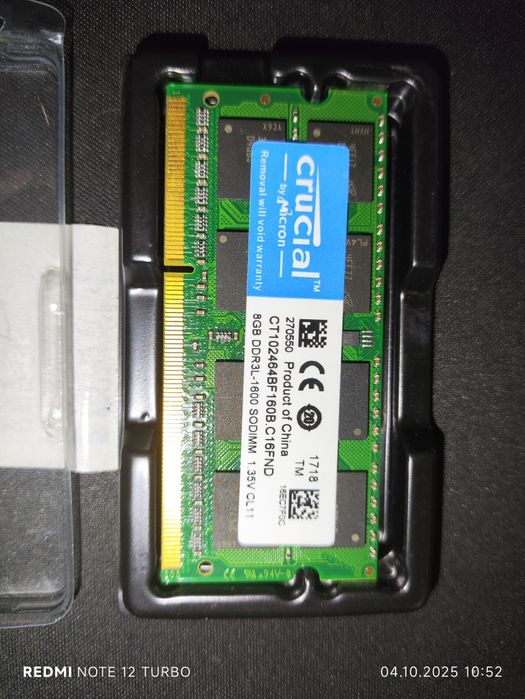 Оперативна пам'ять SO-DIMM DDR3L Crucial 8Gb/1600 МГц