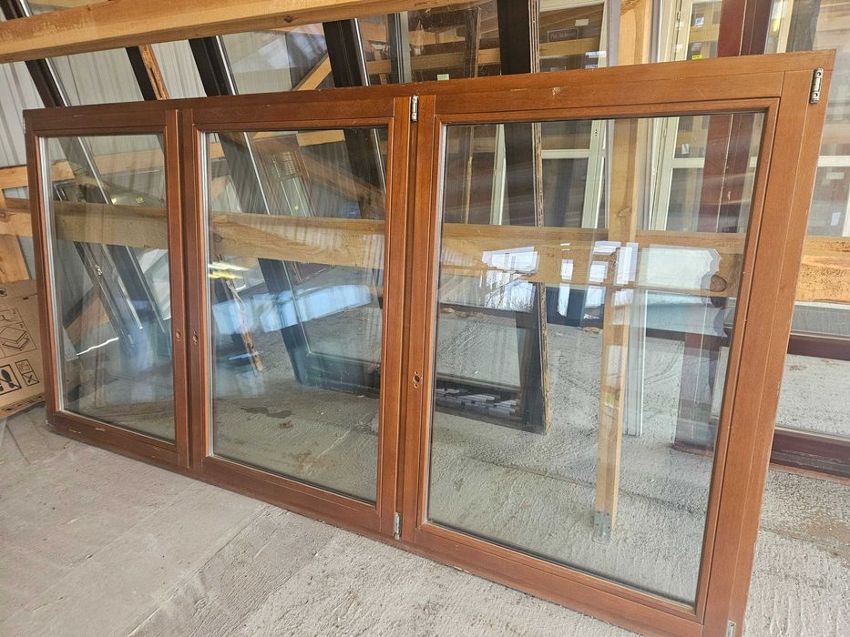 OKNO Mahoniowe Trzyskrzydłowe 3-szybowe Drewniane 310x156cm