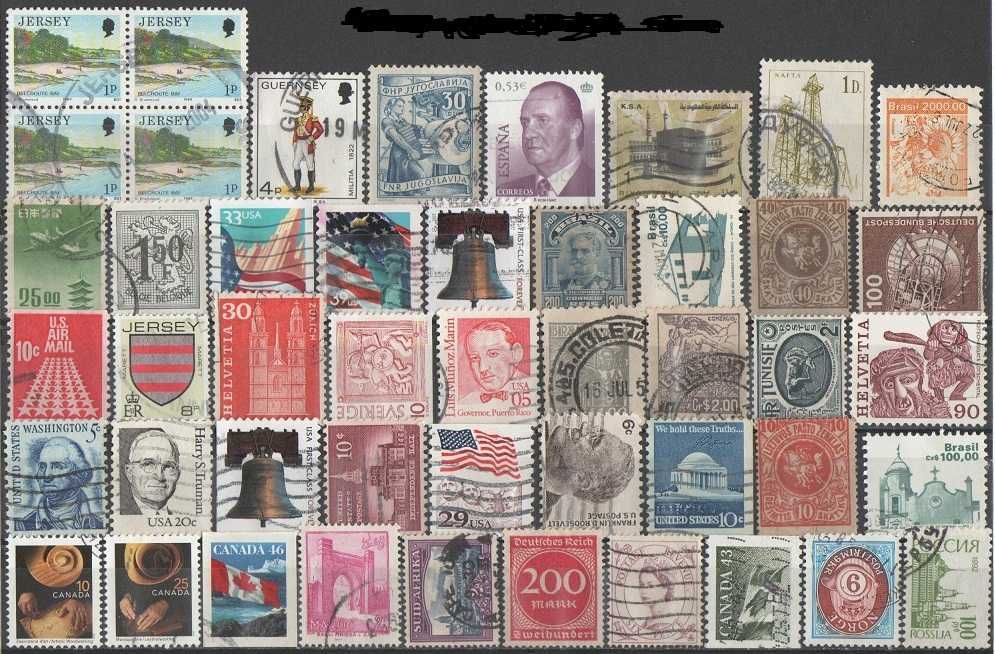 Filatelia: lote de 195 selos e 5 blocos