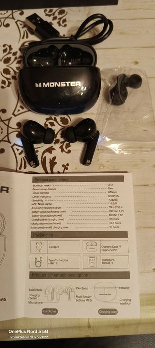 Monster AuraFit T02 Anc+Enc Bluetooth 5.3 [Czarne] -32dB ANC