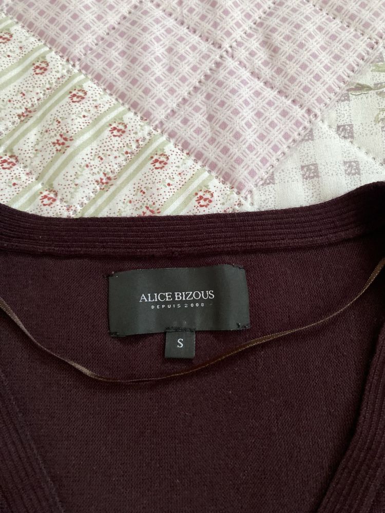 Śliwkowa bluzka na krótki rękaw S 36 vintage alice bizous wiskoza