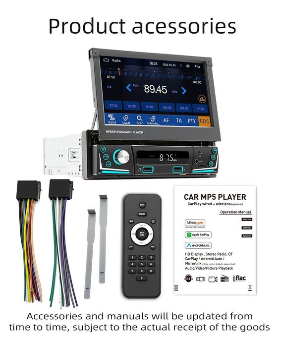 Автомагнітола висувний екран 7" Carplay/AndroidAuto Bluetooth FM USB