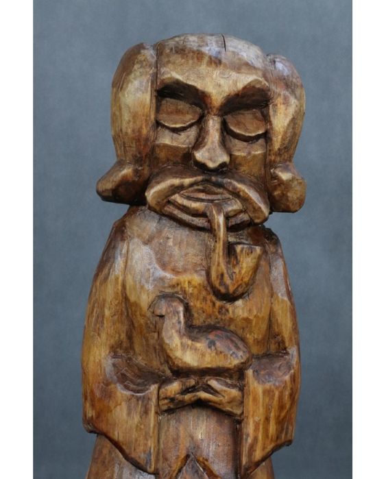 Postać z fajką. Drewno. Sztuka ludowa. Polska. XX wiek.