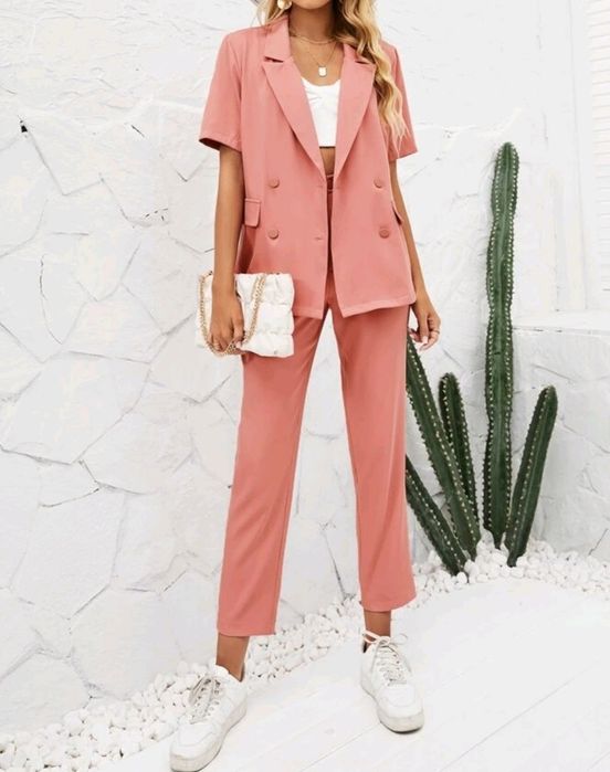 Damski garnitur komplet S marynarka krótki rękaw I długie spodnie