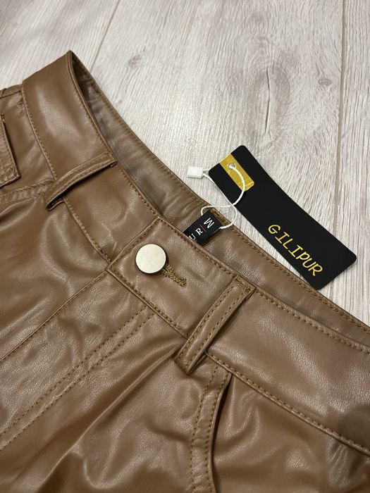 Шкіряні штани нові коричневі висока посадка