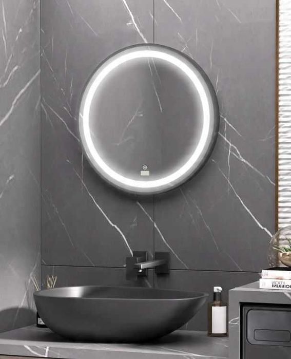 lustro łazienkowe okrągłe led dotykowe czarne 60 cm