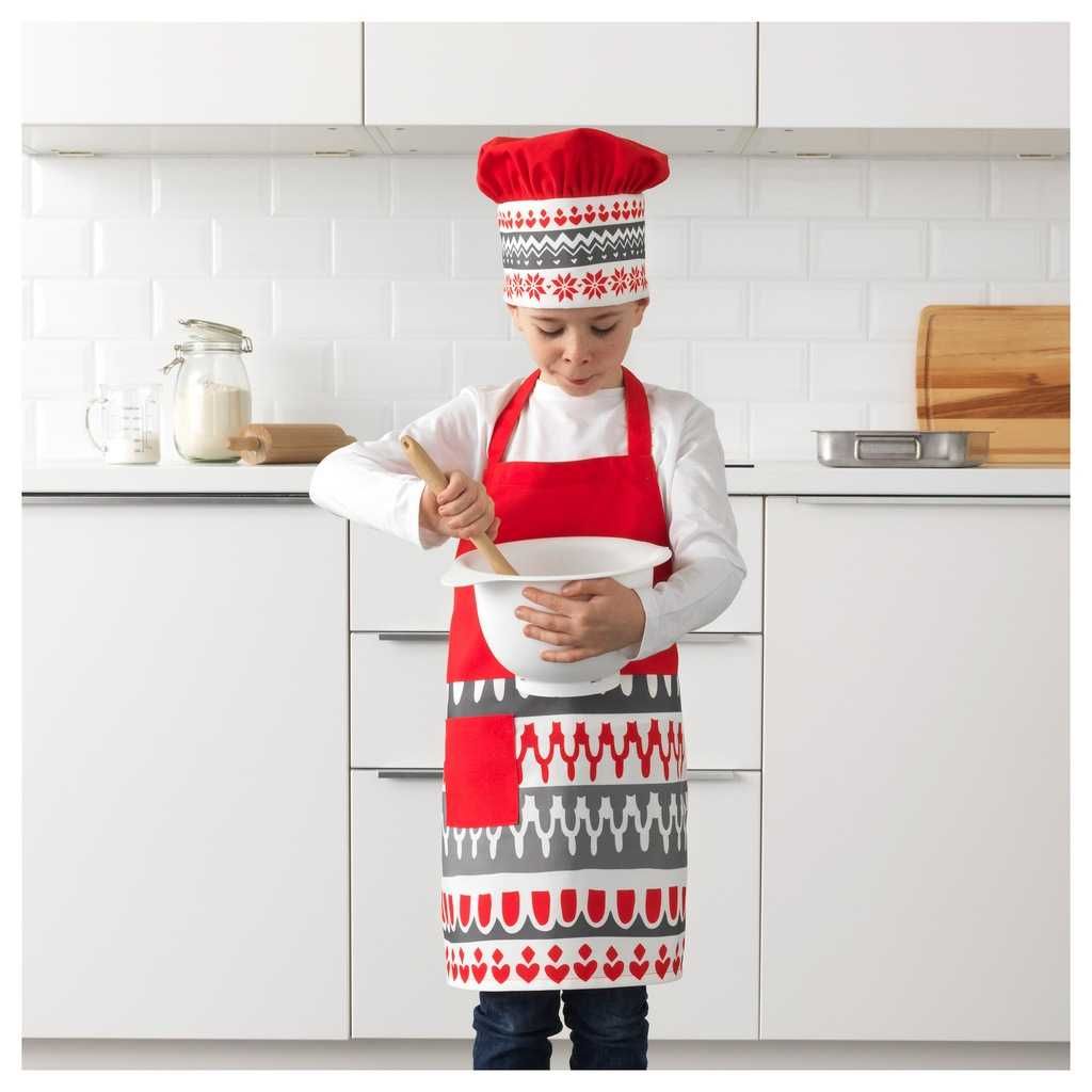 IKEA VINTER 2017_NOWY Fartuch i czapka szefa, biały, czerwony_UNIKAT