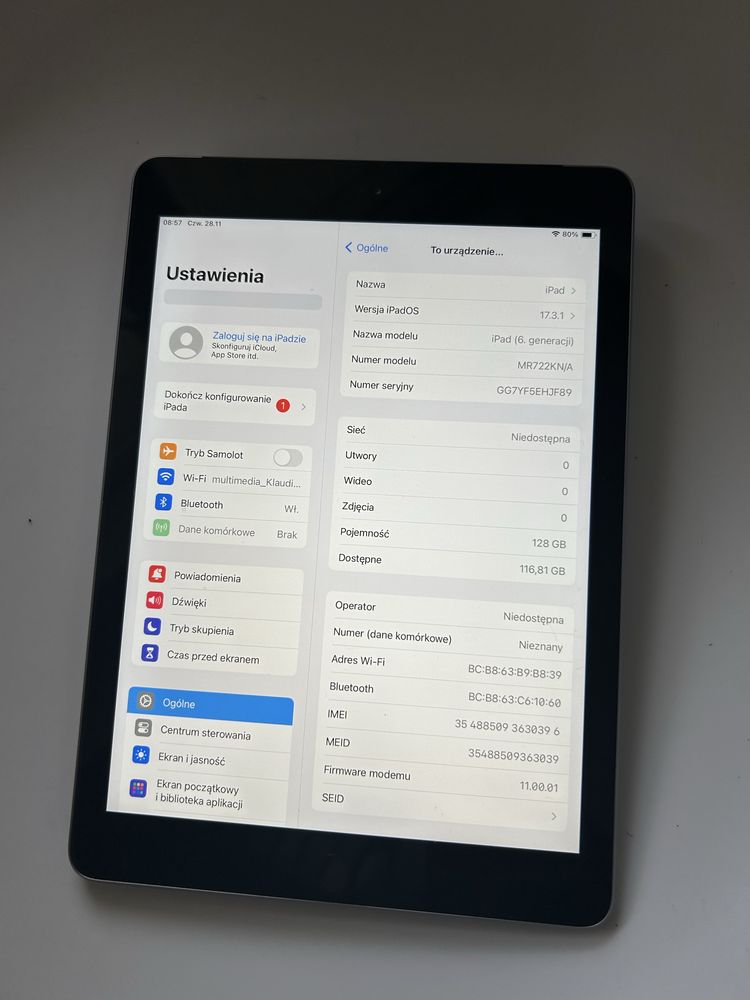 Apple iPad 6 LTE Cellular A1954 (Karta SIM) Bat.96%