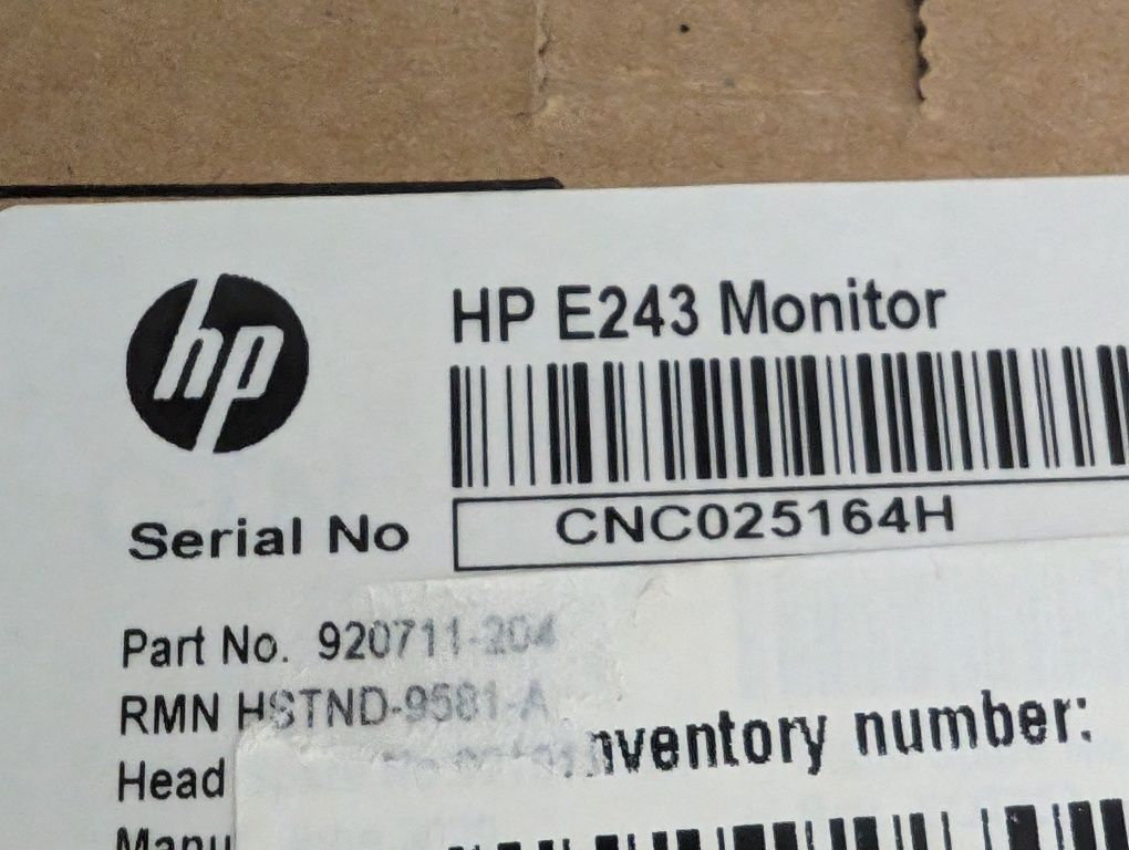 Monitor HP E243, FullHD, IPS, opakowanie, wszystkie kable, soundbar