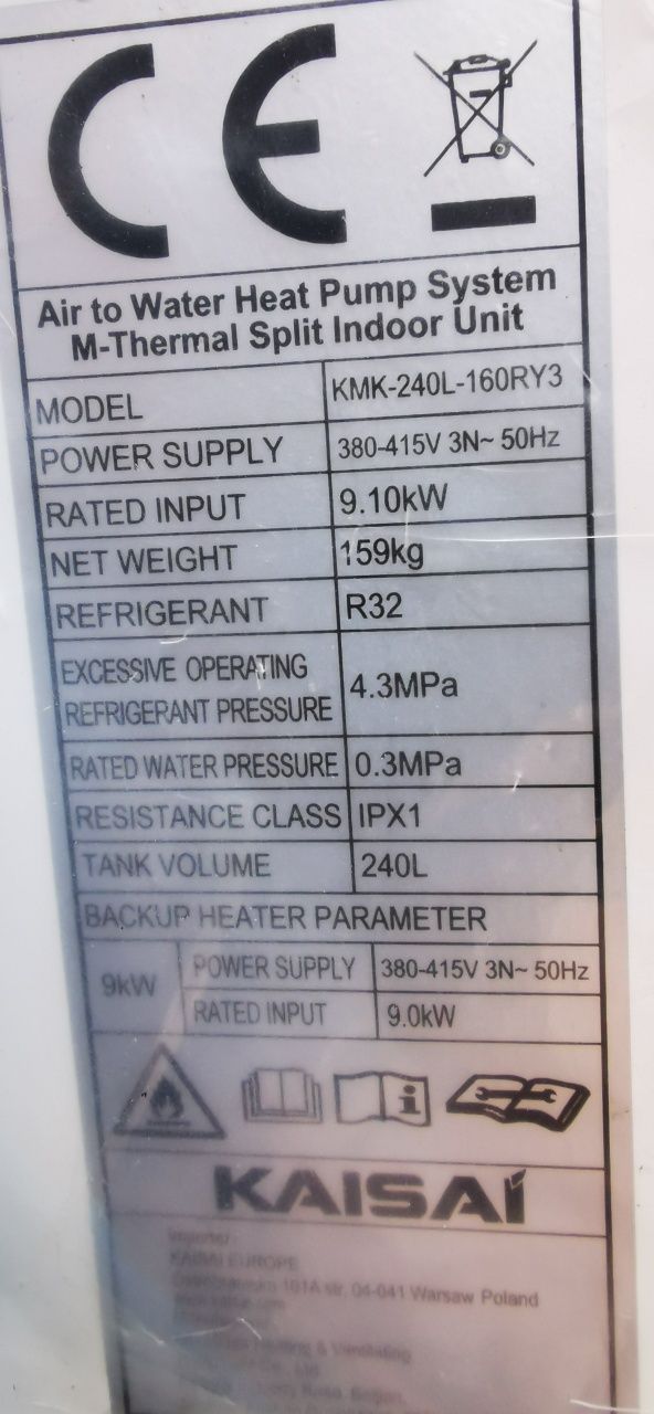 Pompa ciepła firmy Kaisai, 240 litrów 16 kW