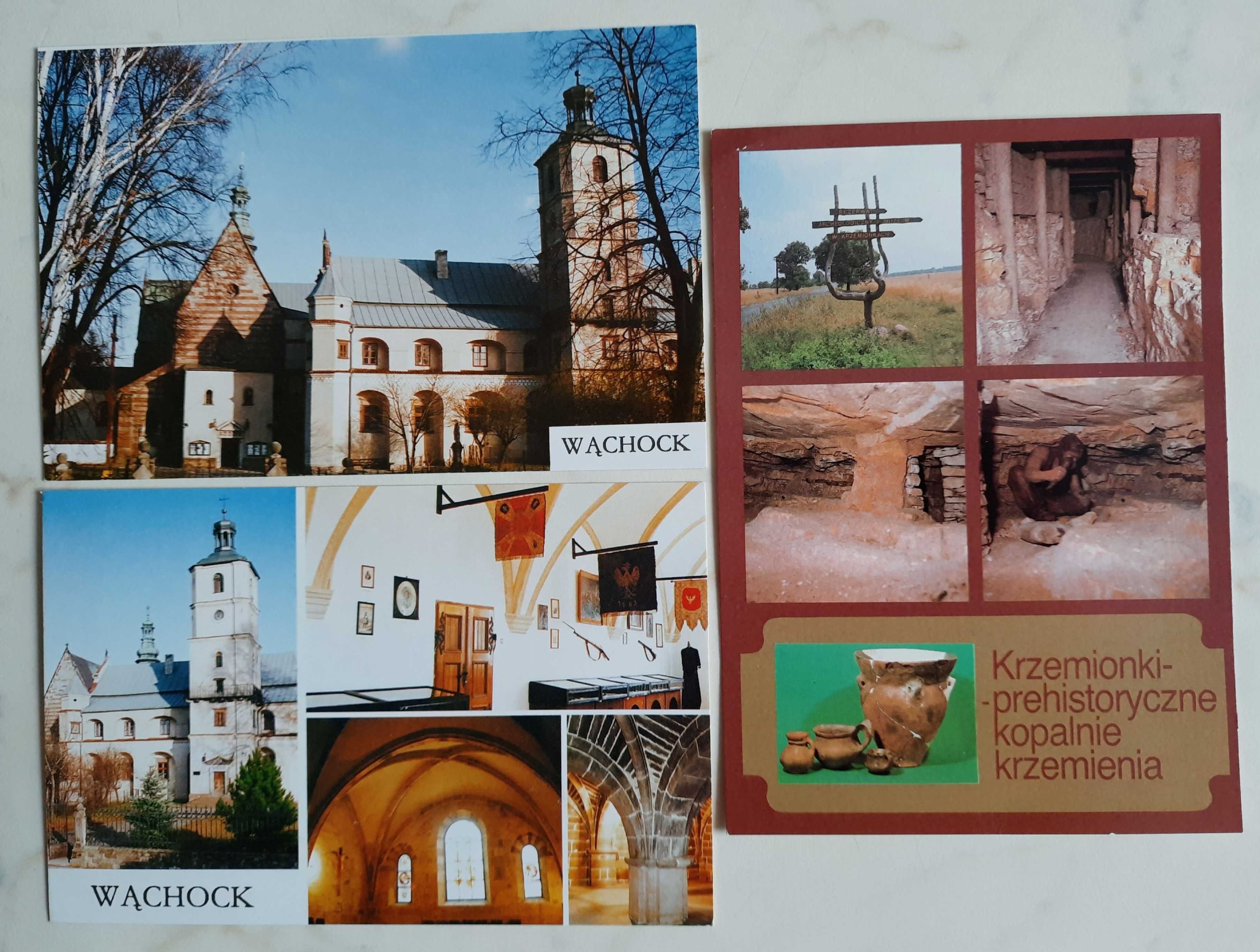 3 pocztówki przedstawiające: Wąchock i Krzemionki