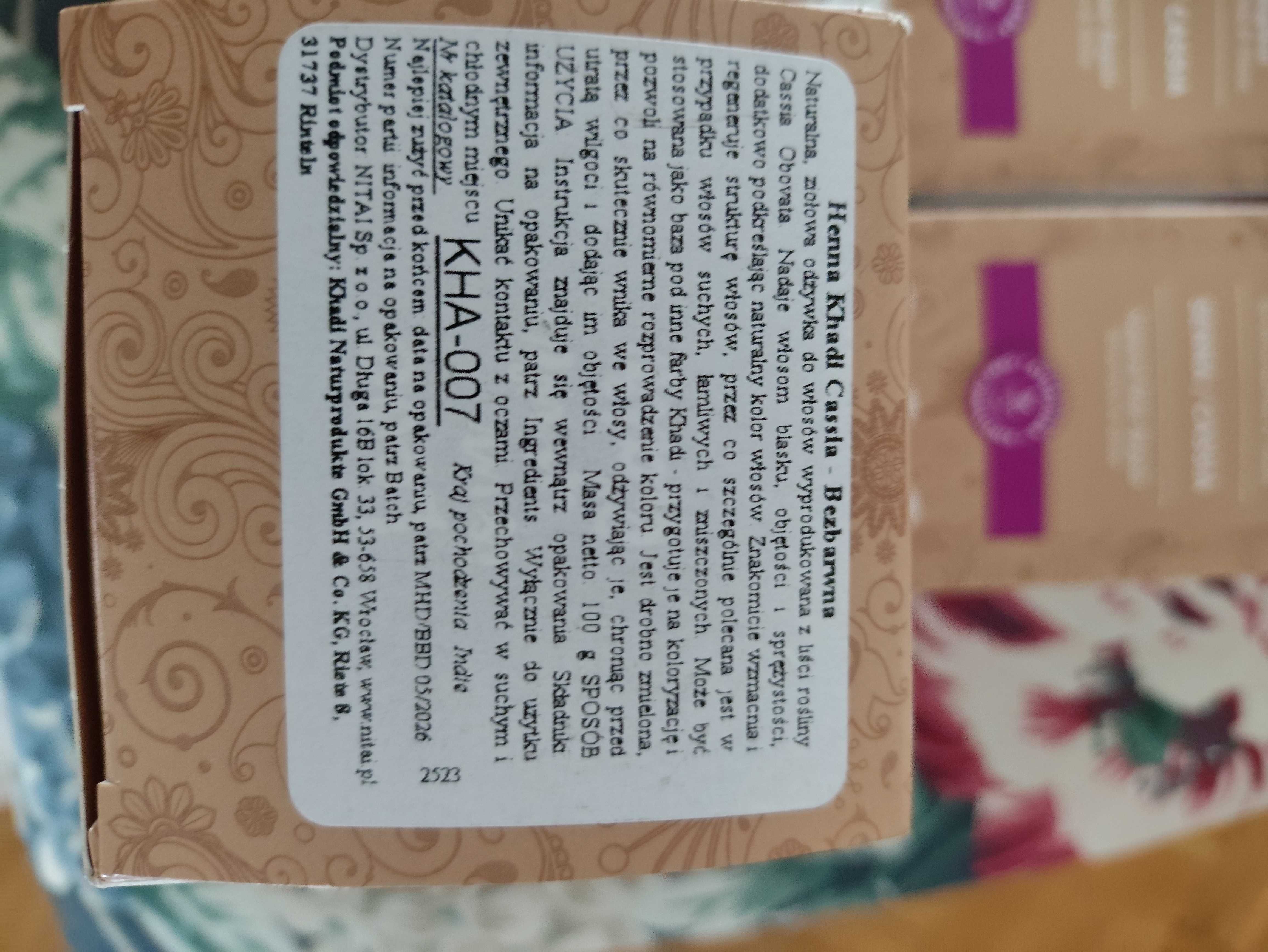 Henna khadi bezbarwna senna/casia