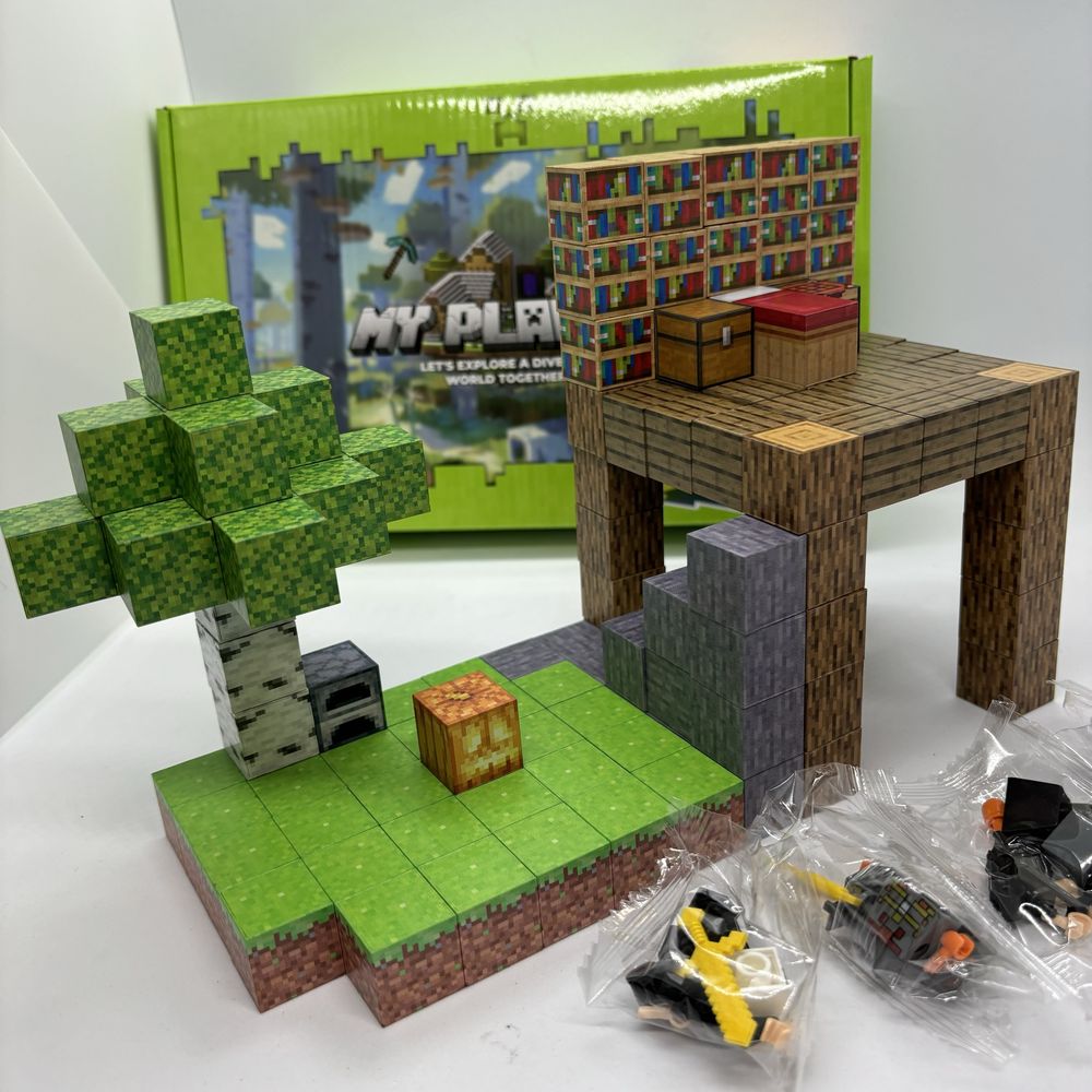 Магнітний конструктор Minecraft 128шт 4 фігурки майнкрафт кубики лава