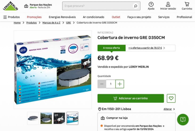 Cobertura de inverno piscina GRE D350CM
