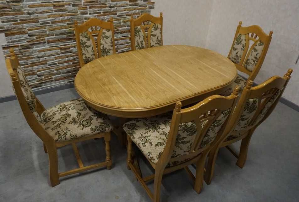Stół Dębowy Rozkładany szer. 220 cm (2 wstawki) 8 krzeseł -10% (l-162)
