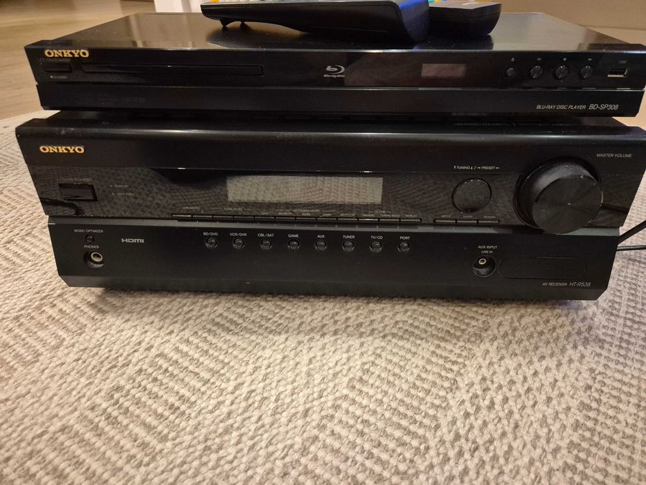 Onkyo zestaw amplituner HT R538, odtwarzacz bluray BD SP308