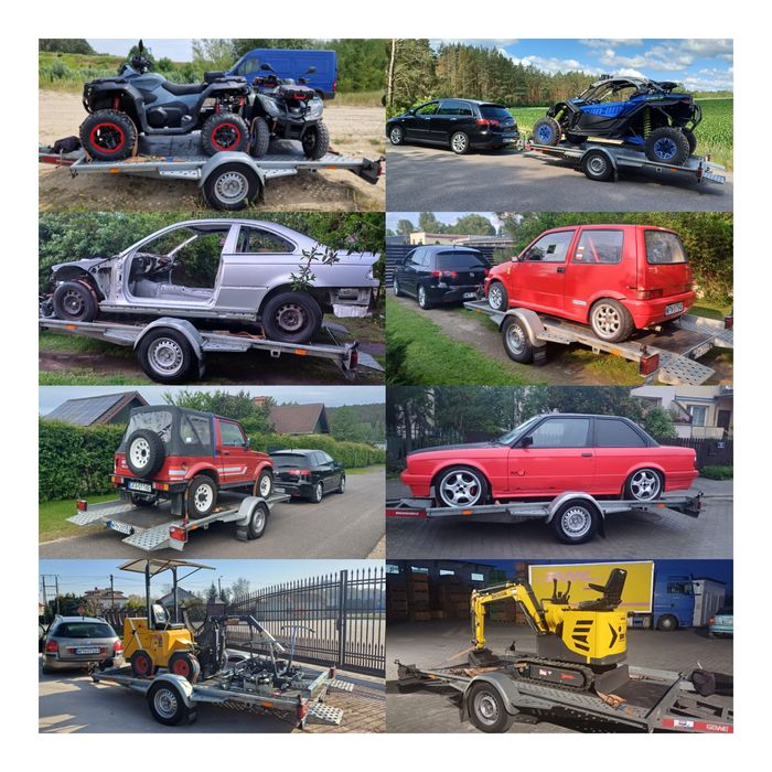 Przyczepa Laweta jednoosiowa wynajem 1350dmc | kat b | 1.95 x 3.5m