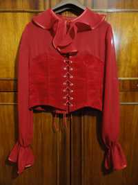 Стильная красная блузка с корсетом на шнуровке