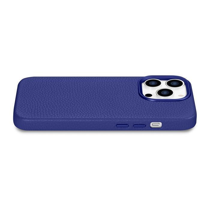 Etui iPhone 14 Pro iCarer Litchi Skórzane z MagSafe Ciemnoniebieskie