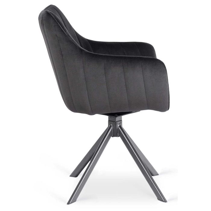 Krzesło do jadalni Obrotowe Welurowe Czarne Pikowane Tapicerowane