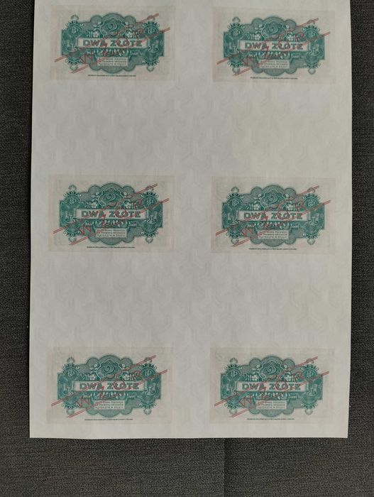 arkusz z banknotami 2 zł WZÓR - RZĄD NA UCHODZCTWIE - LONDYN 1939