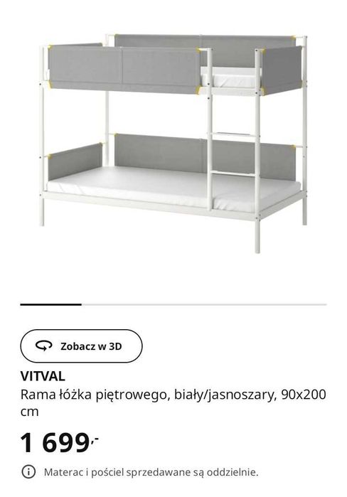 Łóżko piętrowe ikea Vitval
