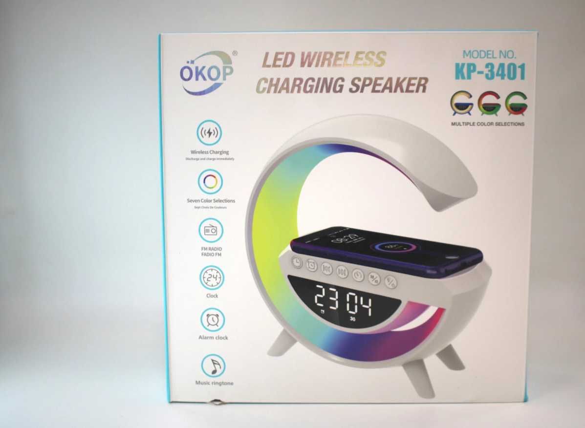 Годинник та RGB нічник з зарядкою для телефону, Bluetooth колонка.
