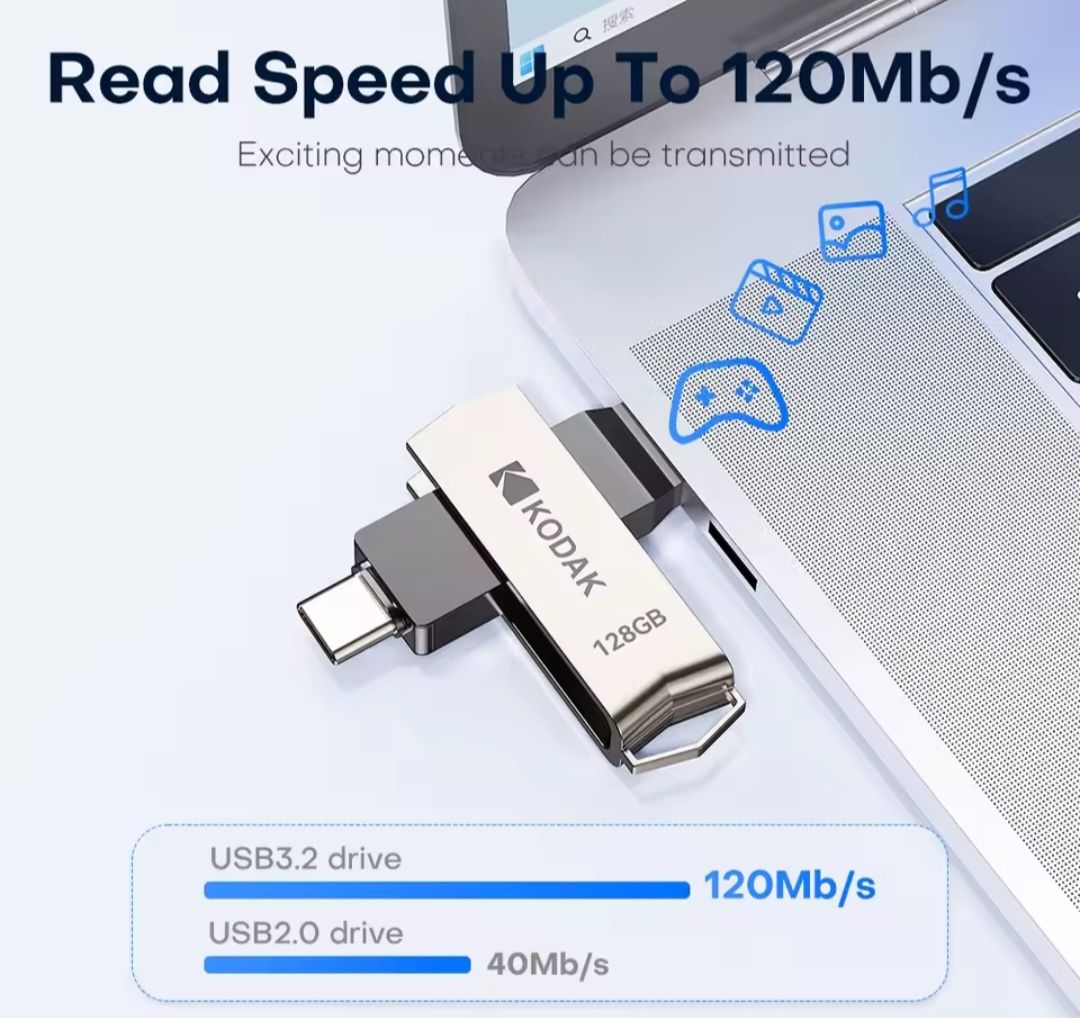 Продам оригинальную флешку Kodak 256Gb, 2 в 1 usb 3.2/type-C..