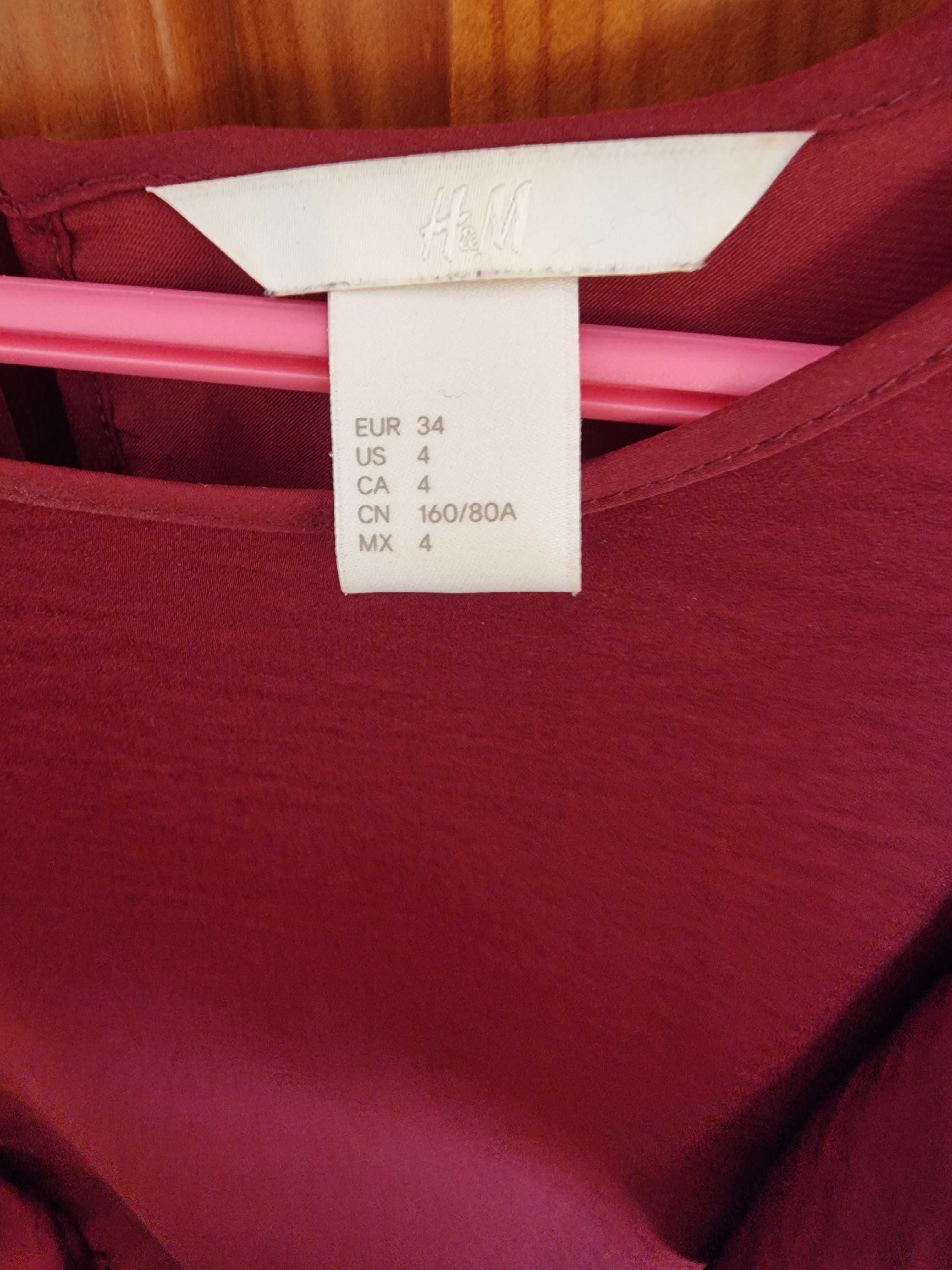 Blusa bordeaux com folhos H&M, tamanho 34